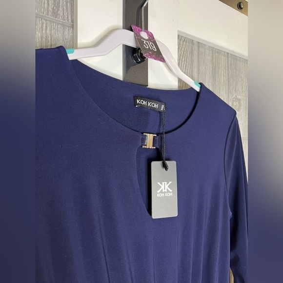 319. NWT Koh Koh Long Sleeve Formal Navy Dress Medium - Picture 2 of 7
